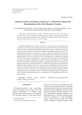 Aquaretic Activity of Solidago Canadensis L. Cultivated in Egypt and Determination of the Most Bioactive Fraction