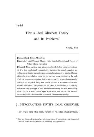 Firth's Ideal Observer Theory and Its Problems*