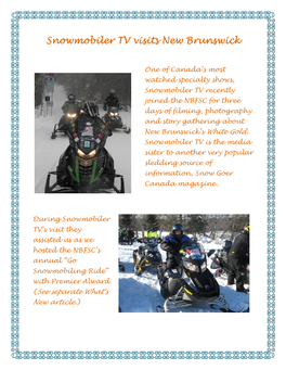 Snowmobiler TV Visits New Brunswick