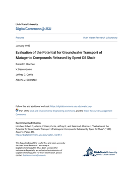 Evaluation of the Potential for Groundwater Transport of Mutagenic Compounds Released by Spent Oil Shale