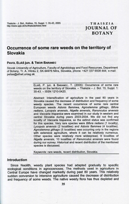THAISZIA JOURNAL of BOTANY Occurrence of Some Rare Weeds On