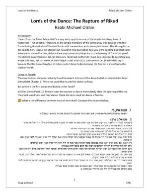 Lords of the Dance: the Rapture of Rikud Rabbi Michael Olshin