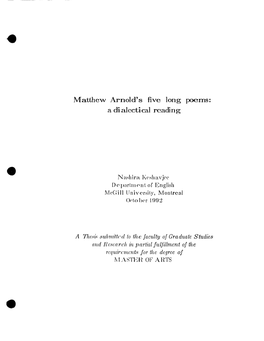 Matthew Arnold's Five Long Poems: a Di Al Ecti Cal Readi N G