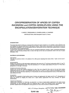 Cryopreservation of Apices of Coffea Racemosa And