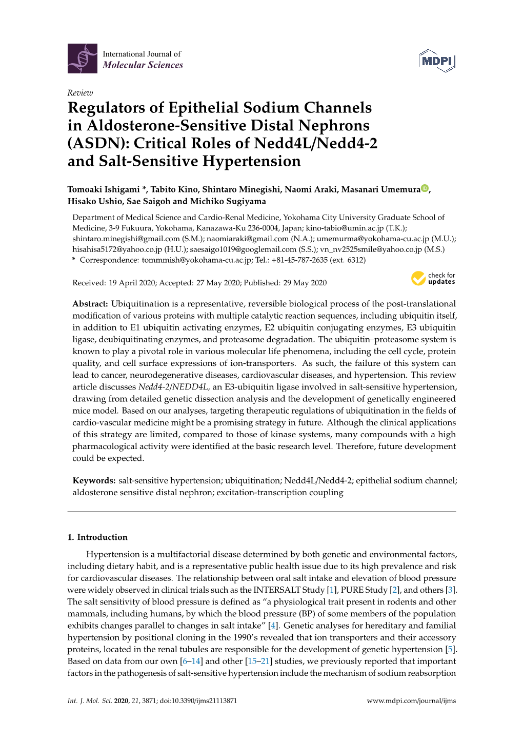 Regulators of Epithelial Sodium Channels in Aldosterone-Sensitive Distal Nephrons (ASDN): Critical Roles of Nedd4l/Nedd4-2 and Salt-Sensitive Hypertension