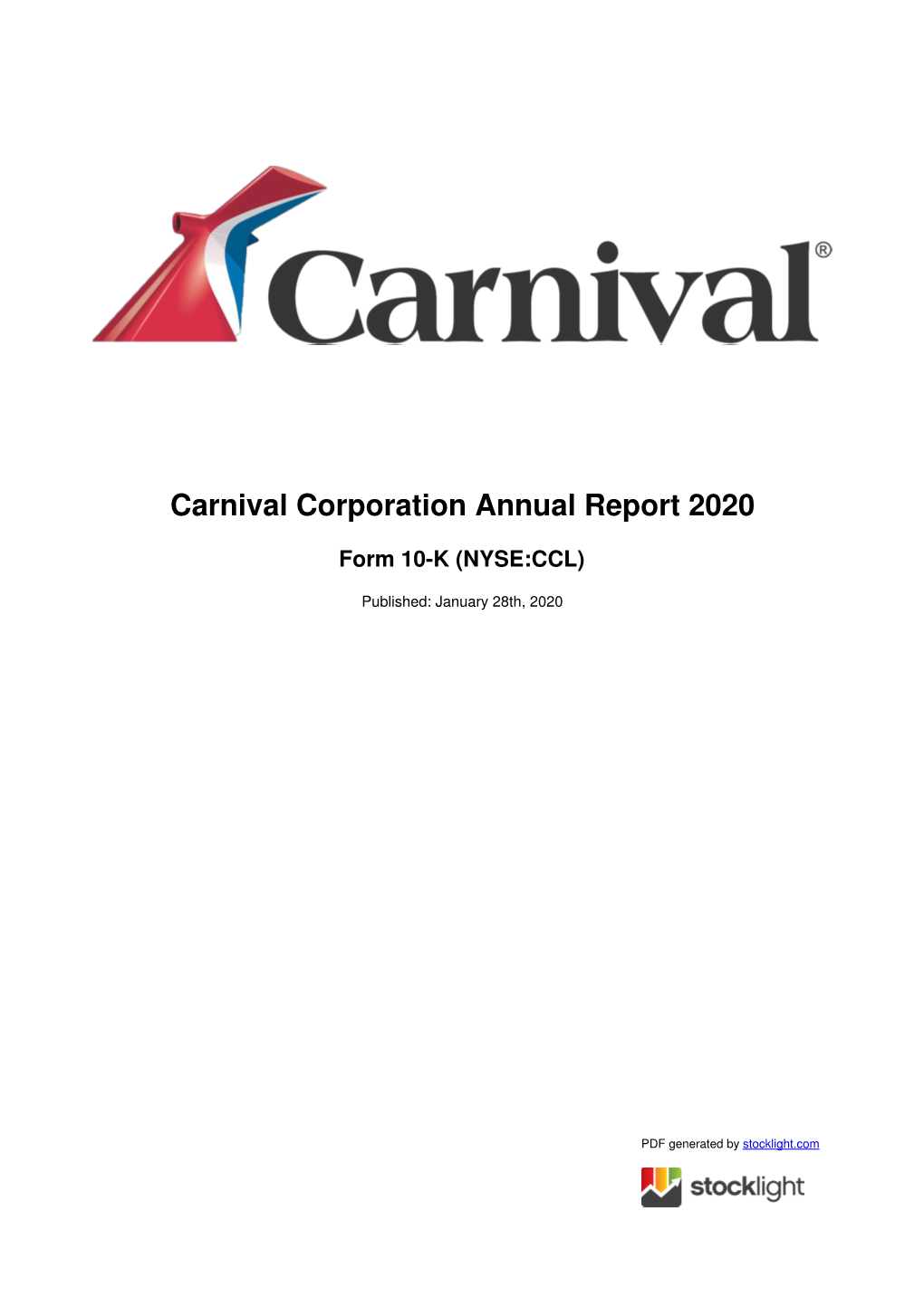 Carnival Corporation Annual Report 2020