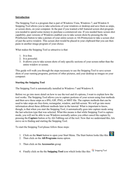 Introduction the Snipping Tool Is a Program That Is Part of Windows