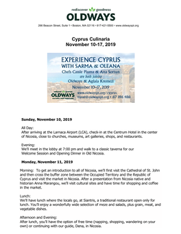 Cyprus Culinaria November 10-17, 2019