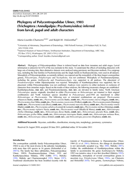 Phylogeny of Polycentropodidae Ulmer, 1903 (Trichoptera: Annulipalpia: Psychomyioidea) Inferred from Larval, Pupal and Adult Characters