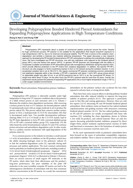 Developing Polypropylene Bonded Hindered Phenol Antioxidants for Expanding Polypropylene Applications in High Temperature Conditions