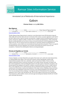 Annotated List of Wetlands of International Importance Gabon