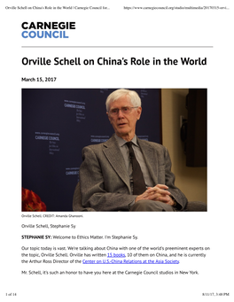 Orville Schell on China's Role in the World | Carnegie Council for Ethics in International Affairs