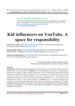 Kid Influencers on Youtube. a Space for Responsibility”