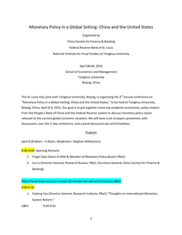 Monetary Policy in a Global Setting: China and the United States