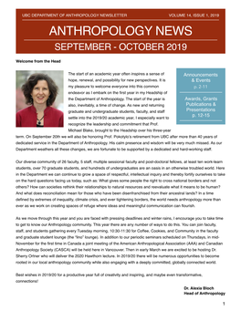 Anthropology Newsletter Volume 14, Issue 1, 2019 Anthropology News September - October 2019