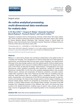 An Online Analytical Processing Multi-Dimensional Data Warehouse for Malaria Data S