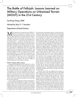 The Battle of Fallujah: Lessons Learned on Military Operations on Urbanized Terrain (MOUT) in the 21St Century