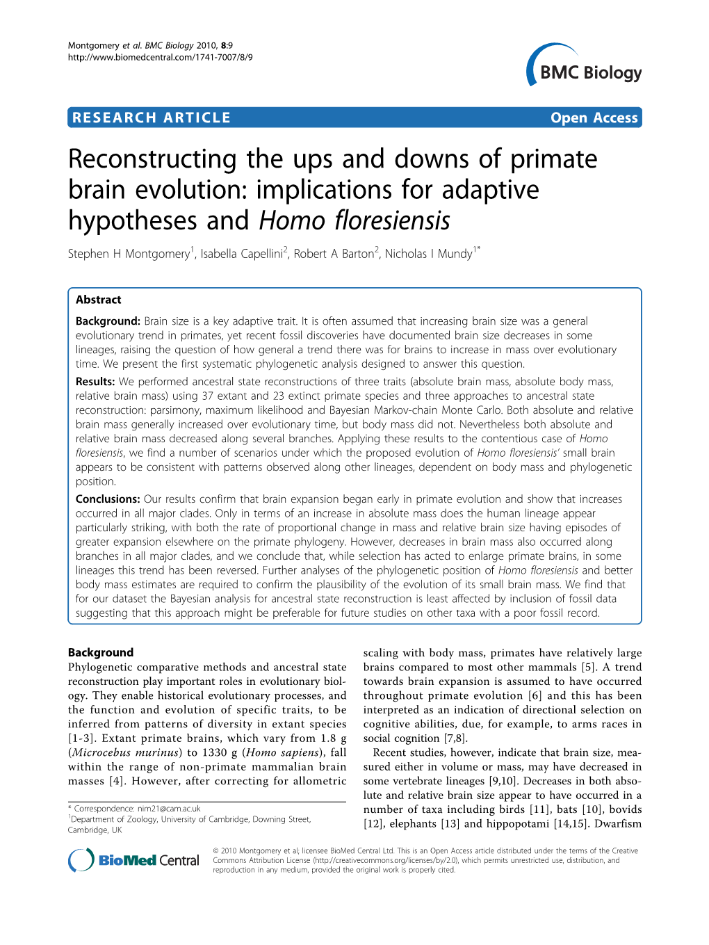 Reconstructing the Ups and Downs of Primate Brain Evolution: Implications for Adaptive Hypotheses and Homo Floresiensis