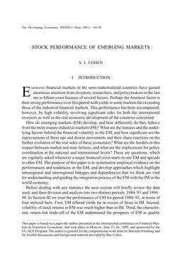 Stock Performance of Emerging Markets