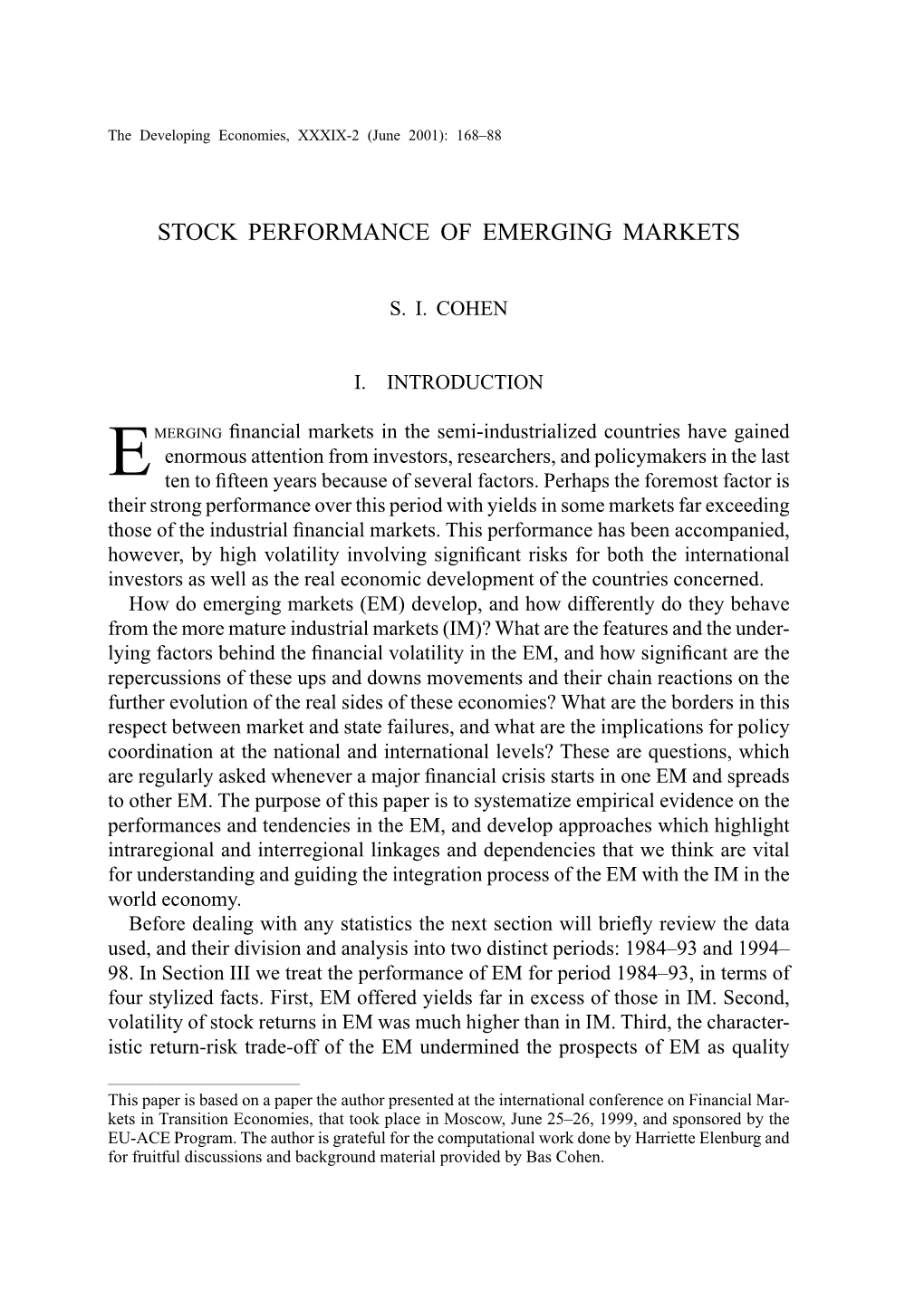 Stock Performance of Emerging Markets