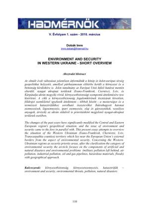 Environment and Security in Western Ukraine - Short Overview