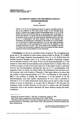 Quadratic Forms and the Birman-Craggs Homomorphisms by Dennis Johnson1