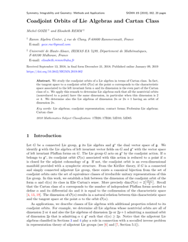 Coadjoint Orbits of Lie Algebras and Cartan Class