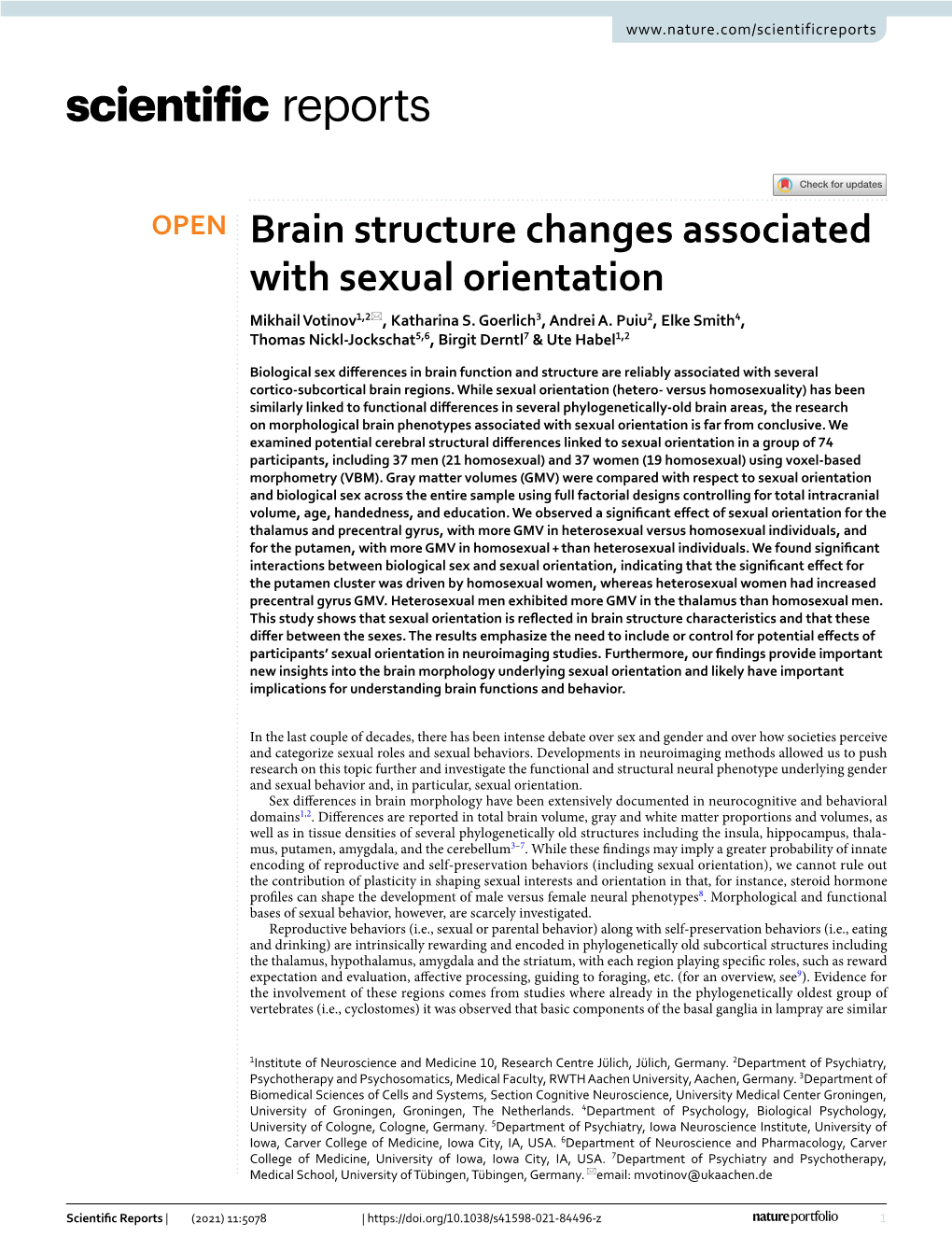 Brain Structure Changes Associated with Sexual Orientation Mikhail Votinov1,2*, Katharina S