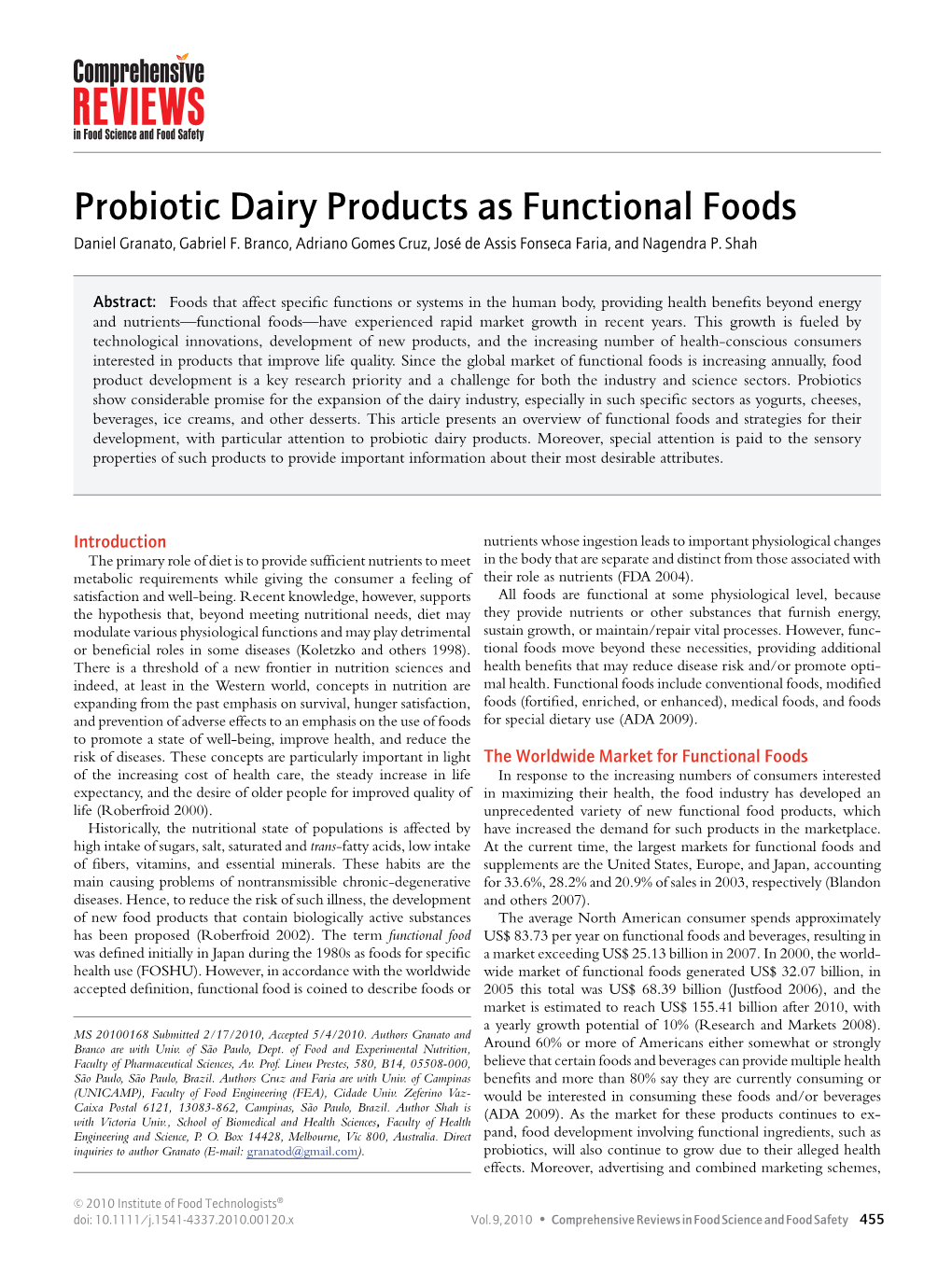 Probiotic Dairy Products As Functional Foods Daniel Granato, Gabriel F