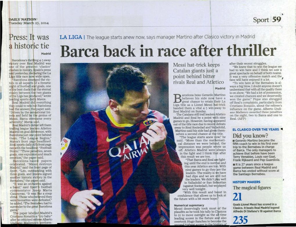 Barca Back in Race Aftcr Thriller After Their Recent Struggles