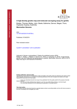 A High-Density Genetic Map and Molecular Sex-Typing Assay for Gerbils