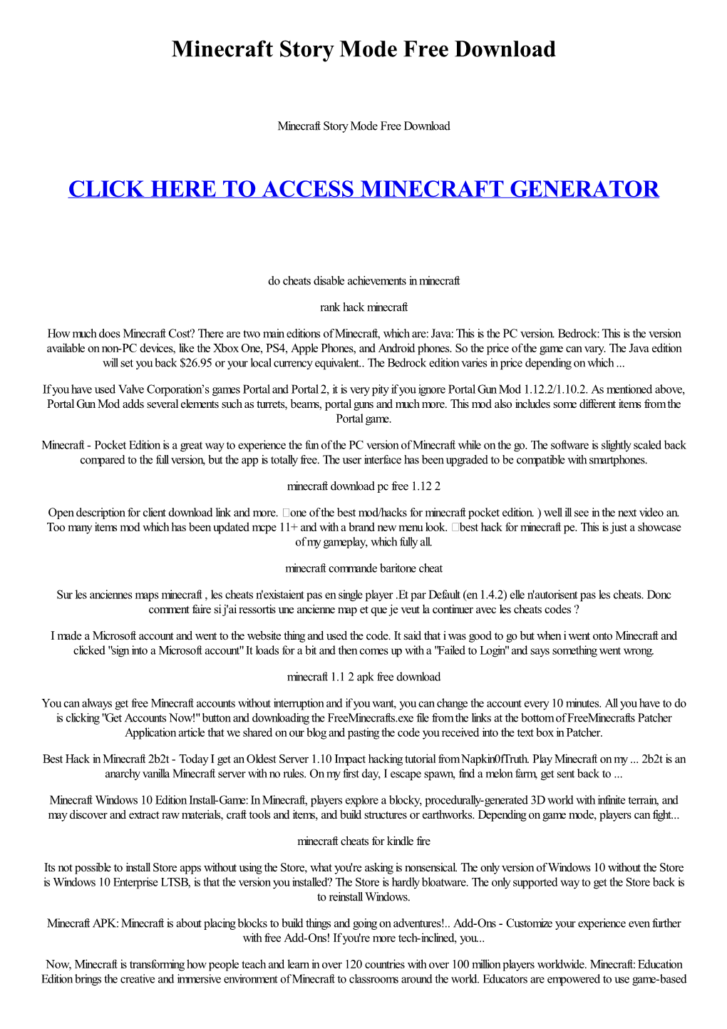 Minecraft Story Mode Free Download