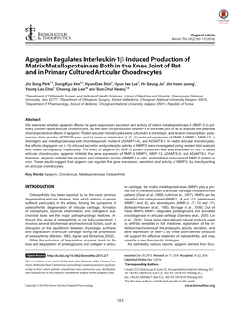 Apigenin Regulates Interleukin-1Β-Induced Production of Matrix Metalloproteinase Both in the Knee Joint of Rat and in Primary Cultured Articular Chondrocytes