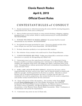 Clovis Ranch Rodeo April 6, 2019 Official Event Rules CONTESTANT