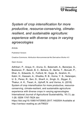 System of Crop Intensification for More Productive, Resource-Conserving