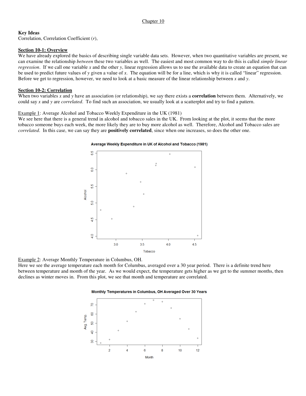 Chapter 10 Key Ideas Correlation, Correlation Coefficient