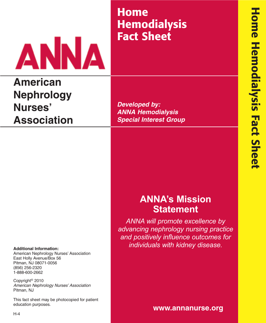 Home Hemodialysis Fact Sheet Home Hemodialysis Fact Sheet