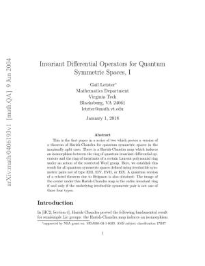 Invariant Differential Operators for Quantum Symmetric Spaces, I