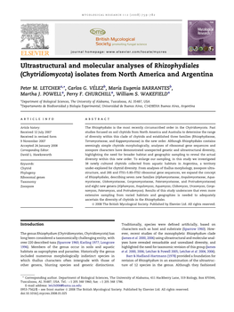 Ultrastructural and Molecular Analyses of Rhizophydiales (Chytridiomycota) Isolates from North America and Argentina