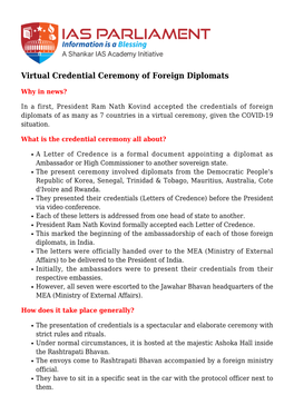 Virtual Credential Ceremony of Foreign Diplomats