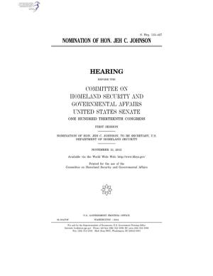 Nomination of Hon. Jeh C. Johnson Hearing Committee