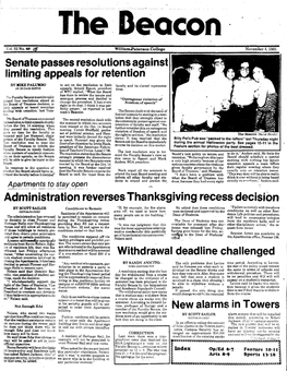 Senate Passes Resolutions Against Limiting Appeals for Retention Administration Reverses Thanksgiving Recess Decision Withdrawal
