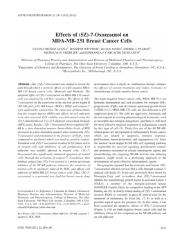 (5Z)-7-Oxozeaenol on MDA-MB-231 Breast Cancer Cells