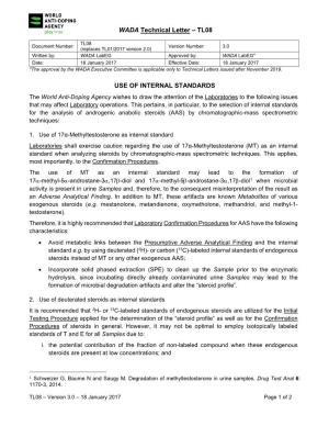 WADA Technical Letter – TL08 USE of INTERNAL STANDARDS