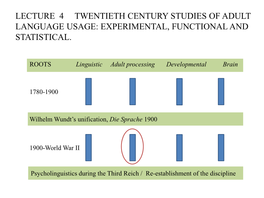 Lecture 4 Twentieth Century Studies of Adult Language Usage: Experimental, Functional and Statistical