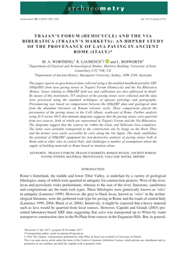 Trajan's Forum (Hemicycle) and the Via Biberatica (Trajan's Markets): an Hhpxrf Study of the Provenance of Lava Paving I