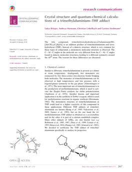 Crystal Structure and Quantum-Chemical Calculations of a Trimethylaluminium– THF Adduct