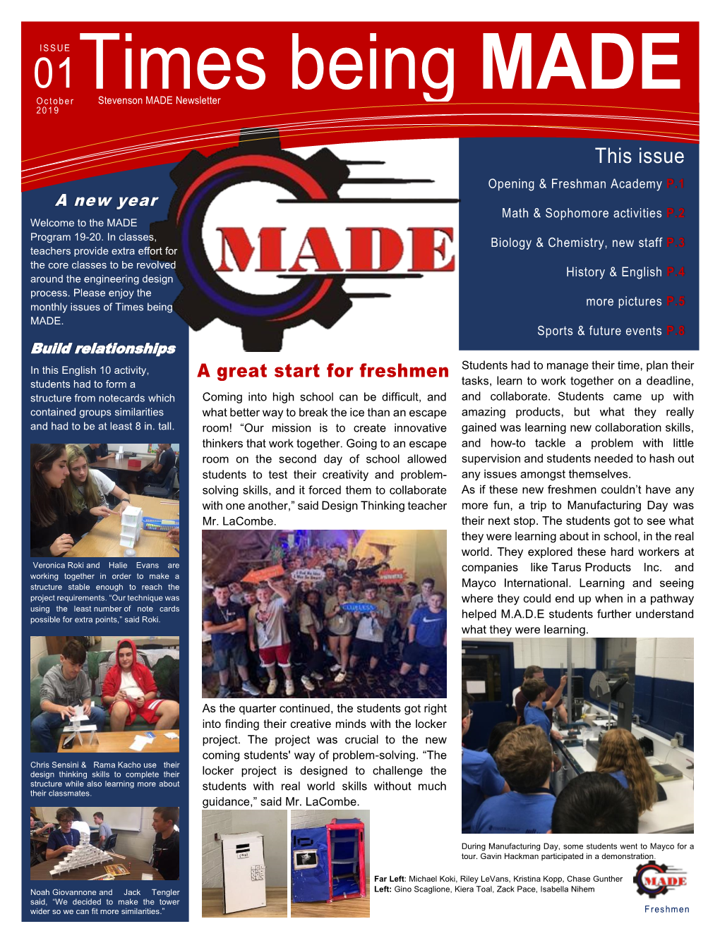 Times Being MADE O C T Obe R Stevenson MADE Newsletter 20 1 9