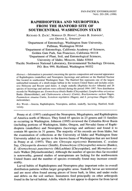 Raphidioptera and Neuroptera from the Hanford Site of Southcentral Washington State Richards