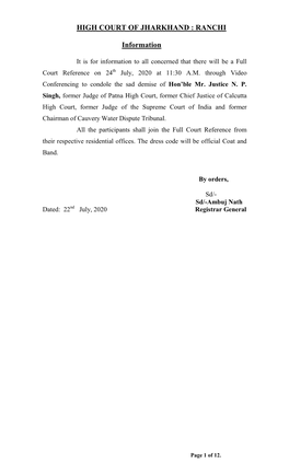 HIGH COURT of JHARKHAND : RANCHI Information